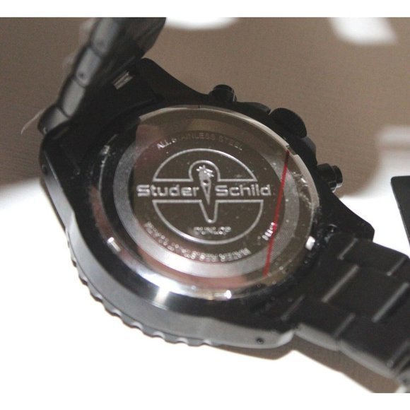 NEW w/Box Studer Schild‎ Dunlop Black Steel Chronograph Mens Watch NEW Battery - Picture 11 of 13